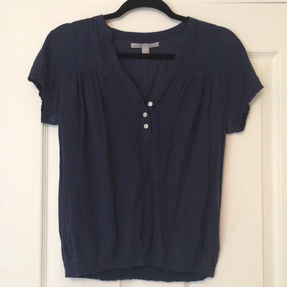 Navy Blue Short Sleeve Blouse / Peasant Top